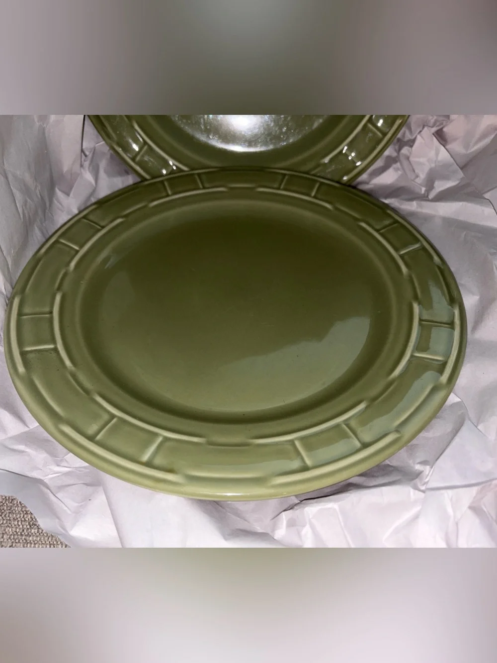 Longaberger Olive Green Ceramic Dinner Plates - Solid Olive Finish (SET OF 2)